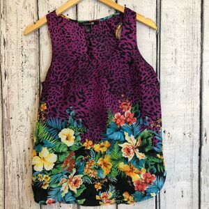 Forever21 Sleeveless Vibrant scoop neck animal flower print tank safari forest